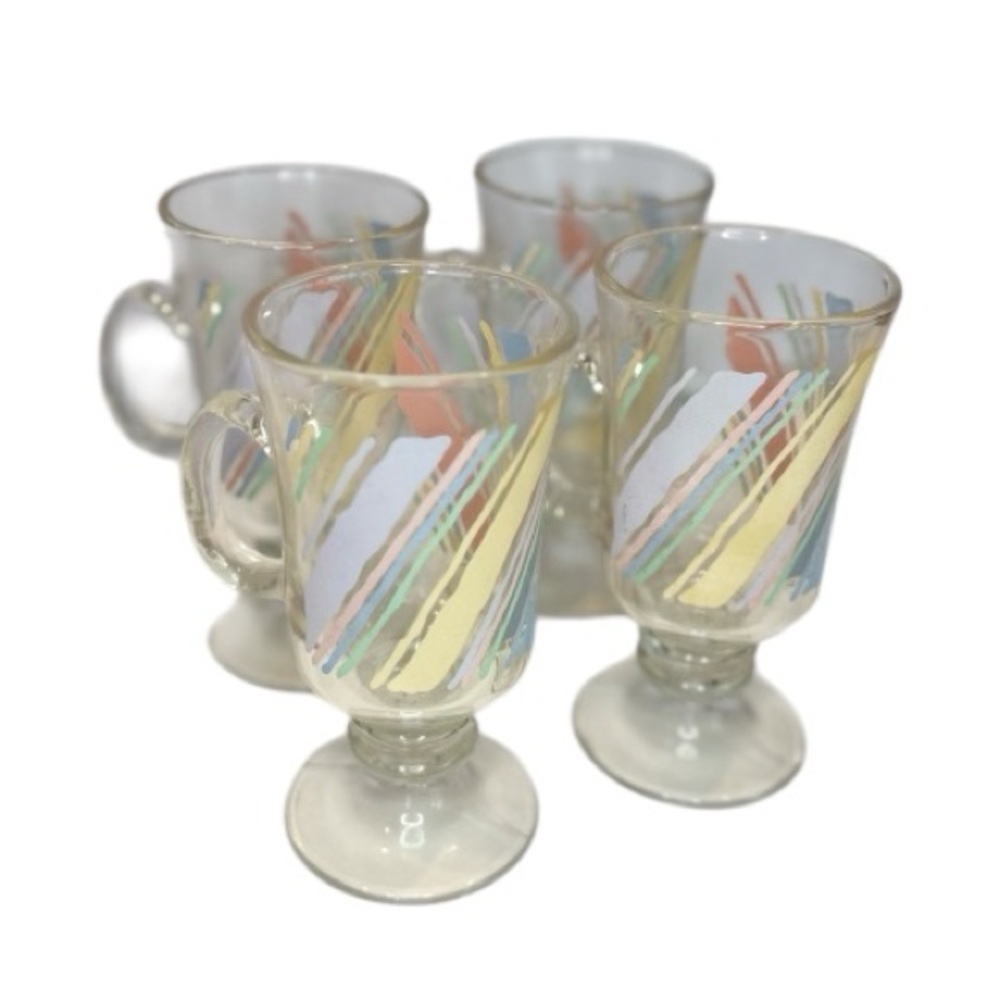 Vintage Colorful Striped Glass Mugs Set of 4 - Picture 1 of 6